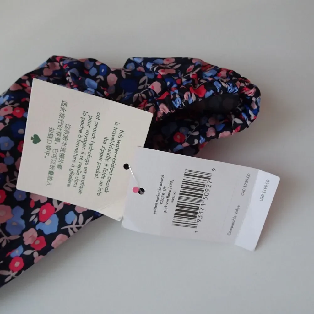 Kate Spade Packable Anorak Utility Jacket Park Ave Floral Double Zip NWT XS